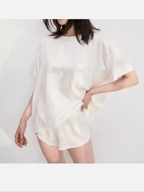 Lunya Ivory Silk Sheer Pajama Shorts Washable Lounge Sleepwear M